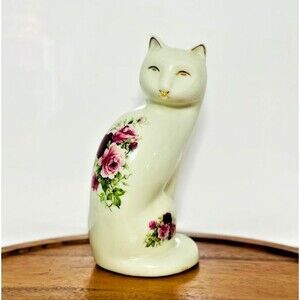 Vintage Porcelain Tall Cat Figurine Formalities, Baum Bros Victorian Florals 6"